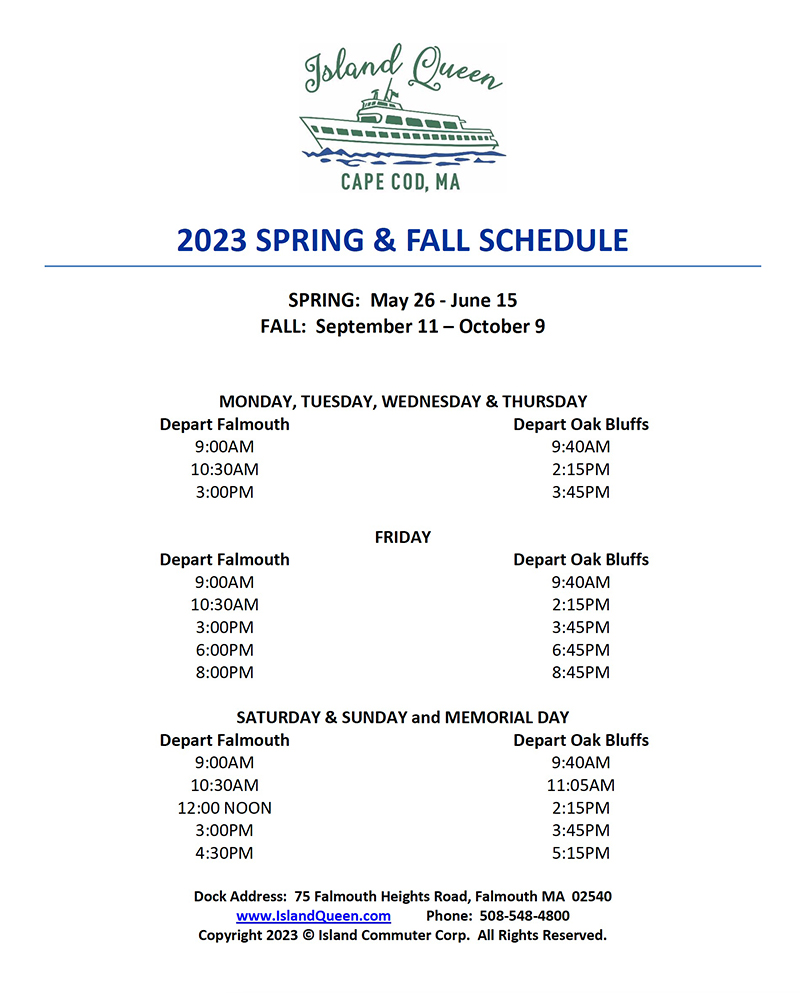 2023 spring fall ferry schedule