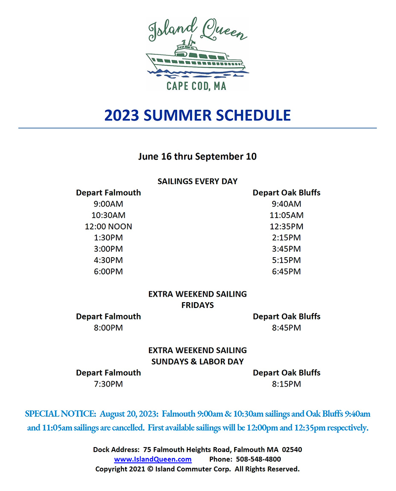 2023 summer ferry schedule